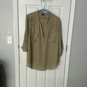 Torrid Top Olive Harper Georgette Pullover Shirt Blouse V Neck 3/4 Sleeve